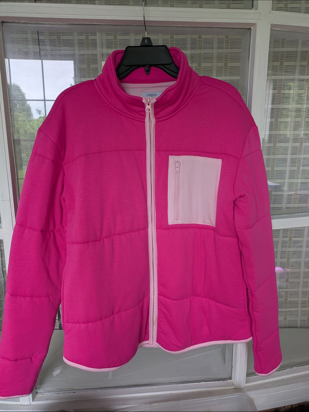 Crown & Ivy Bright Pink Zip-Up Quilted Jacket with Chest Pocket